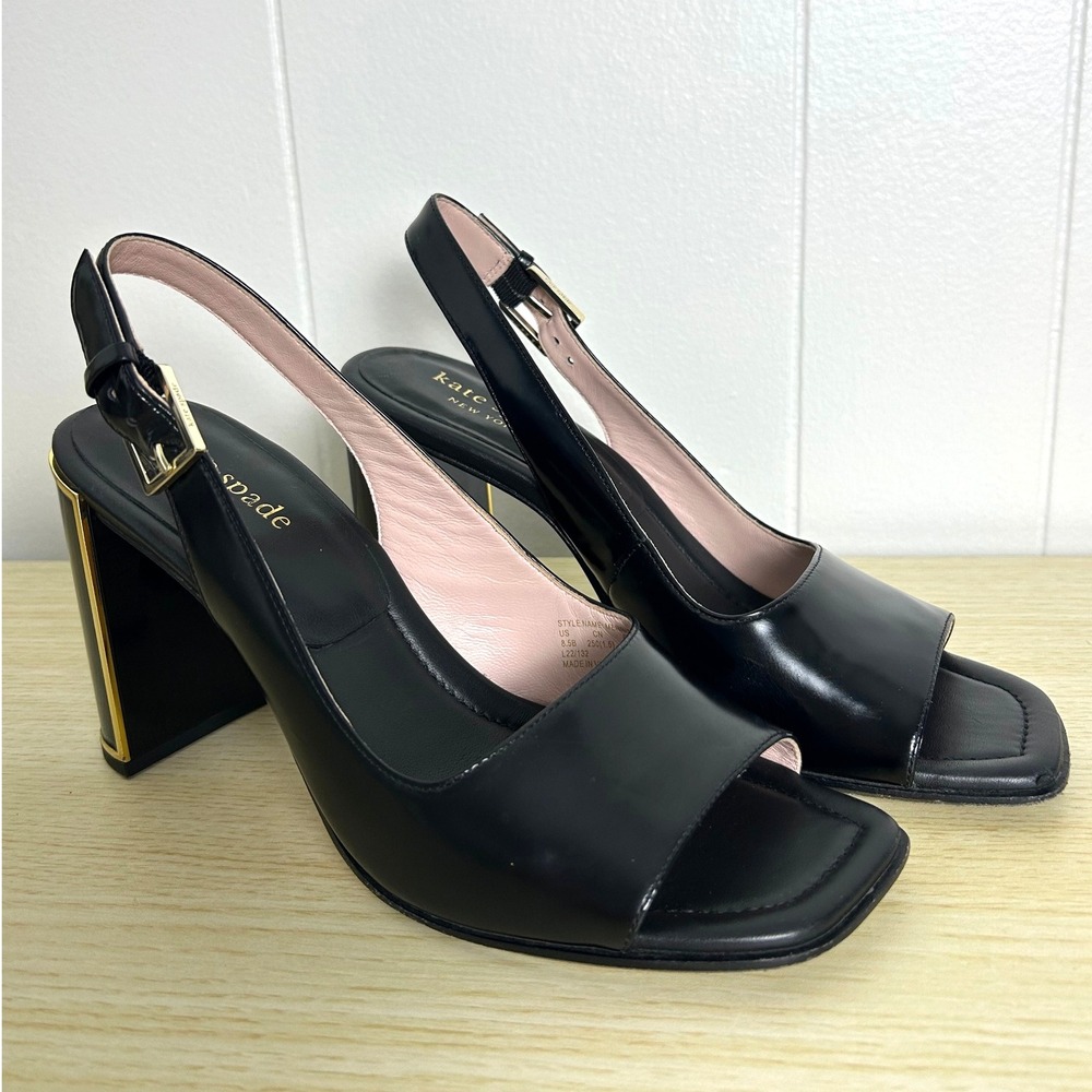 Kate Spade Merritt Slingback Black Pumps Size 8.5 Open Toe Heels classy‎ Preppy